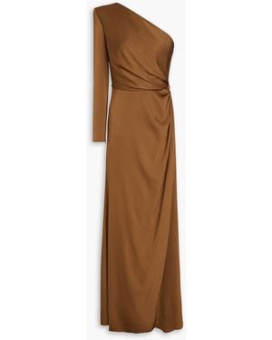 Alex Perry One-Sleeve Twisted Satin-Crepe Gown - Brown