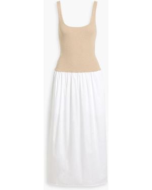 NAADAM Ribbed-Knit And Cotton-Poplin Midi Dress - White