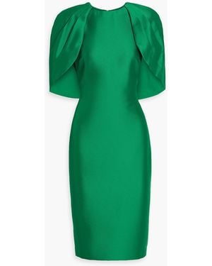 Badgley Mischka Cape-Effect Satin-Twill Dress - Green