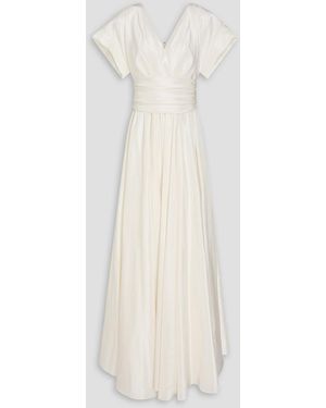 Rhea Costa Wrap-effect Taffeta Gown - White