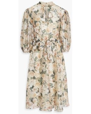 Mikael Aghal Tie-detailed Floral-print Habotai Dress - Natural
