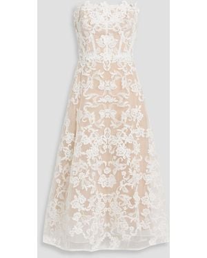 Marchesa Strapless Corded Lace Midi Dress - Natural