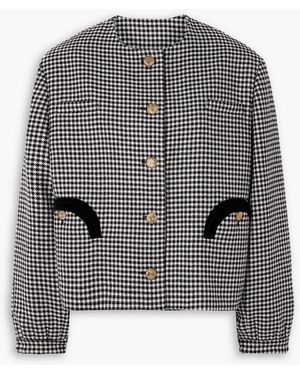 Blazé Milano Gliss Velvet-Trimmed Houndstooth Wool Jacket - Grey