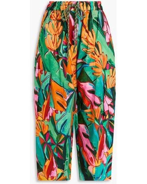 FARM Rio Cropped Floral-Print Cotton Cargo Trousers - Blue
