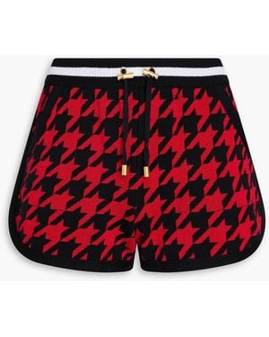 Balmain Houndstooth Merino Wool-Blend Shorts - Red