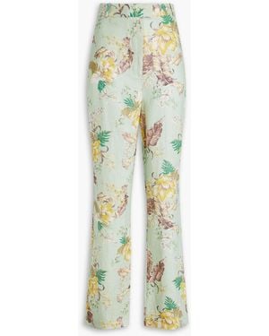 Zimmermann Floral-print Linen Straight-leg Trousers - White
