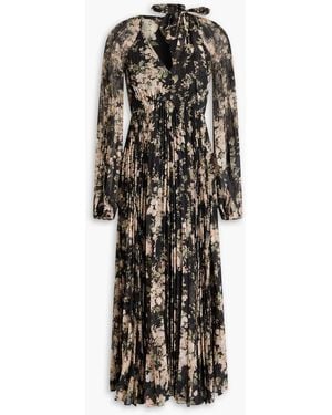 Zimmermann Pleated Floral-print Georgette Midi Dress - Black