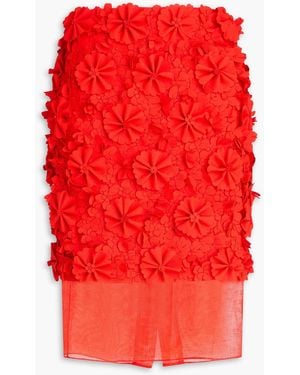 Zimmermann Floral-appliquéd Linen Pencil Skirt - Red