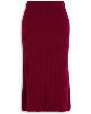 The Elder Statesman Ribbed Cashmere Midi Pencil Skirt - Red