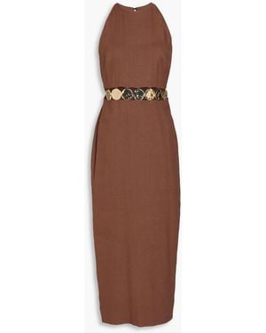 Veronica Beard Isla Embellished Linen-Blend Twill Midi Dress - Brown