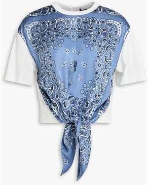 Maje Knotted Paisley-Print Satin-Twill And Cotton-Jersey Top - Blue