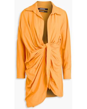 Jacquemus Bahia Draped Woven Mini Shirt Dress - Orange
