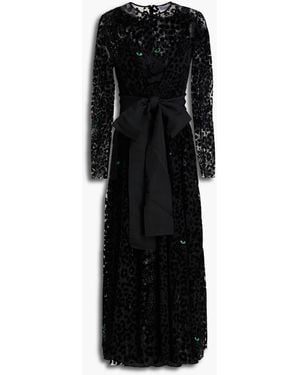 RED Valentino Belted Flocked Tulle Midi Dress - Black