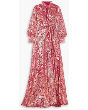 Jonathan Simkhai Merren Wrap-effect Cutout Metallic Fil Coupé Silk-blend Moire Gown - Red