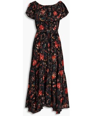 Ulla Johnson Skye Belted Floral-print Silk Crepe De Chine Midi Dress - Black