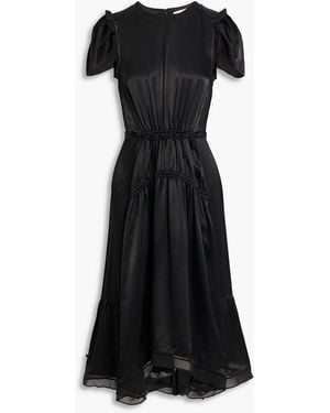 3.1 Phillip Lim Ruffled Chiffon-Trimmed Satin Midi Dress - Black