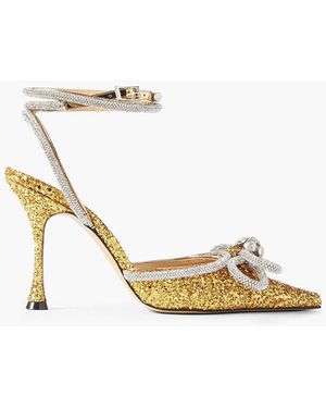 Mach & Mach Double bow pumps aus leder mit glitter-finish und kristallen - Mettallic