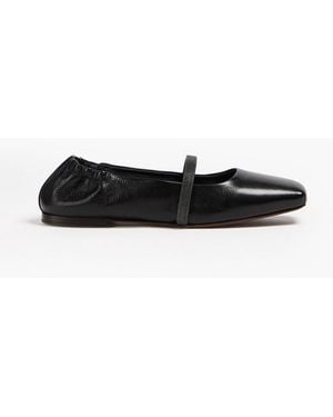 Brunello Cucinelli Bead-Embellished Leather Mary Jane Flats - Black