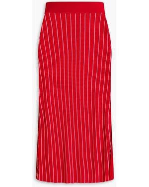 Solid & Striped Striped Ribbed Pointelle-knit Midi Skirt - Red