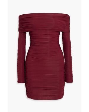 Ronny Kobo Kya Off-The-Shoulder Ruched Jersey Mini Dress - Red