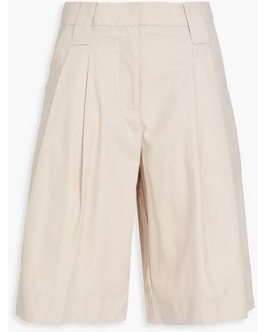 Ganni Pleated Cotton And Linen-blend Twill Shorts - White