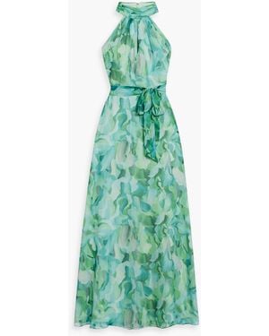 Mikael Aghal Printed Chiffon Maxi Dress - Green