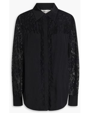 Diane von Furstenberg Louise Corded Lace And Crepe De Chine Shirt - Black