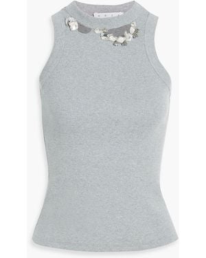 Area Crystal-Embellished Ribbed Cotton-Blend Jersey Tank - Gray