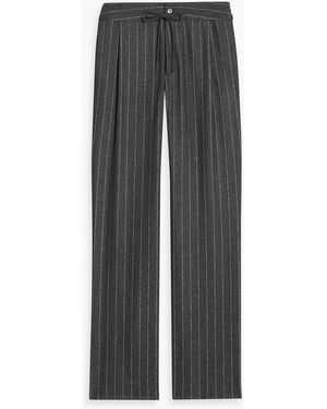 Loulou de Saison Lizzie Pinstriped Wool-Blend Flannel Straight-Leg Pants - Gray