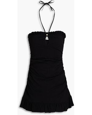 Sandro Ruffled Crochet-knit Halterneck Mini Dress - Black