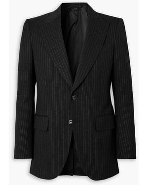 Tom Ford Dyylan Slim-Fit Pinstriped Metallic Wool-Blend Twill Suit Jacket - Black