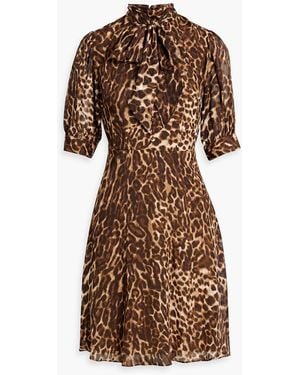 Mikael Aghal Pussy-Bow Leopard-Print Fil Coupé Chiffon Mini Dress - Brown