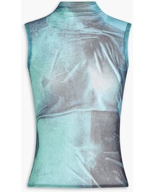 Jean Paul Gaultier Printed Stretch-Mesh Top - Blue