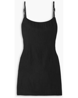 Acne Studios Buckled Leather-Trimmed Stretch Wool-Blend Mini Dress - Black