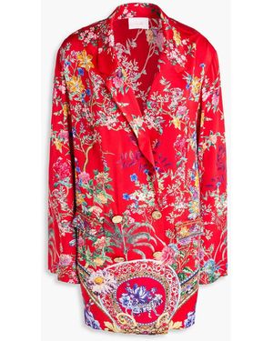 CAMILLA Double-Breasted Floral-Print Silk-Satin Blazer - Red