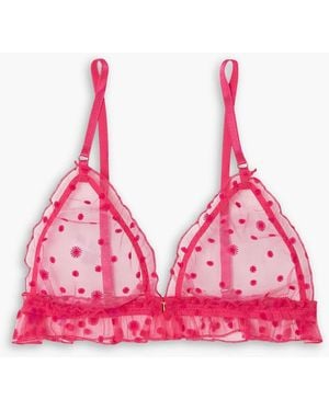Le Petit Trou Framboise Silk-trimmed Flocked Tulle Soft-cup Triangle Bra - Pink
