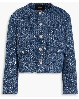 Maje Sequined Denim Jacket - Blue