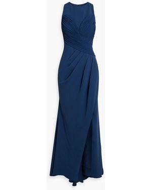 Badgley Mischka Pleated Crepe Gown - Blue