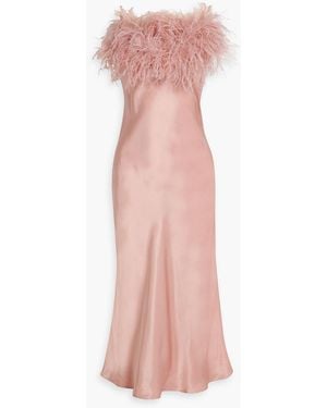 Sleeper Boheme Feather-trimmed Satin Midi Slip Dress - Pink