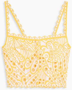 Charo Ruiz Tessa Cropped Broderie Anglaise Cotton-Blend Bustier Top - Yellow