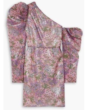 Les Rêveries One-shoulder Floral-print Sequined Tulle Mini Dress - Pink