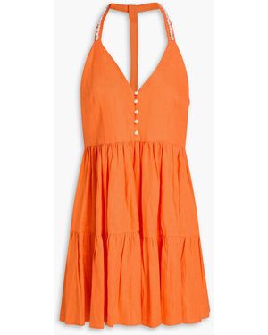 Maje Tiered Linen Mini Dress - Orange