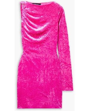 Versace One-shoulder Open-back Crushed-velvet Mini Dress - Pink