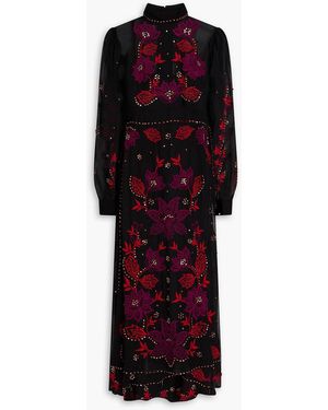 FARM Rio Embroidered Bead-Embellished Organza Midi Dress