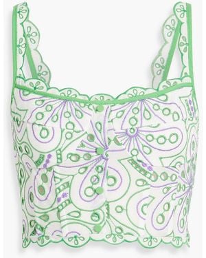 Charo Ruiz Tessa Cropped Broderie Anglaise Cotton-Blend Top - Green
