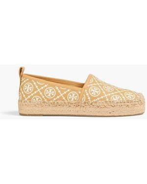 Tory Burch Logo-Print Leather Espadrilles - White