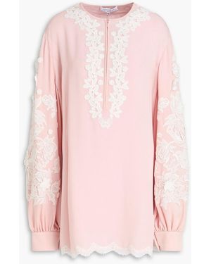 Andrew Gn Embroidered Silk-crepe Top - Pink