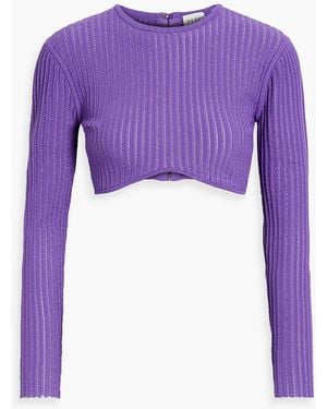 Hervé Léger Cropped Ribbed-knit Top - Purple