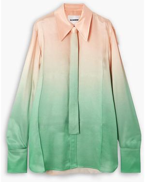 Jil Sander Oversized Tie-Detailed Dégradé Satin Shirt - Green