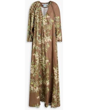 BERNADETTE Georgio Floral-Print Linen Maxi Dress - Metallic